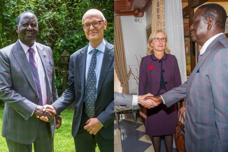 Photo collage of Azimio leader Raila Odinga with European diplomats